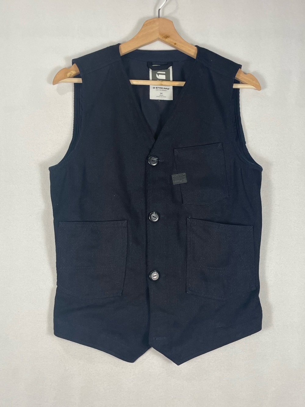 G Star Raw A Crotch Lined Gilet Vest Indigo Navy Sz S MISSING BOTTOM BUTTON
